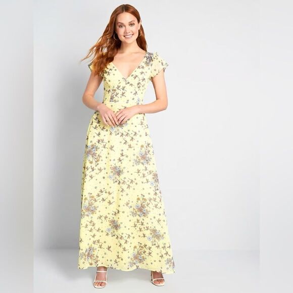 ModCloth You're Flowing Places Maxi Dress Light Yellow Floral Critters 8 NWT - Picture 4 of 12